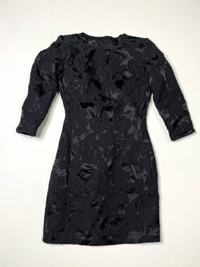 Mango Suit Black Long-Sleeve Jacquard Sheath Dress Textured Brocade Size 4